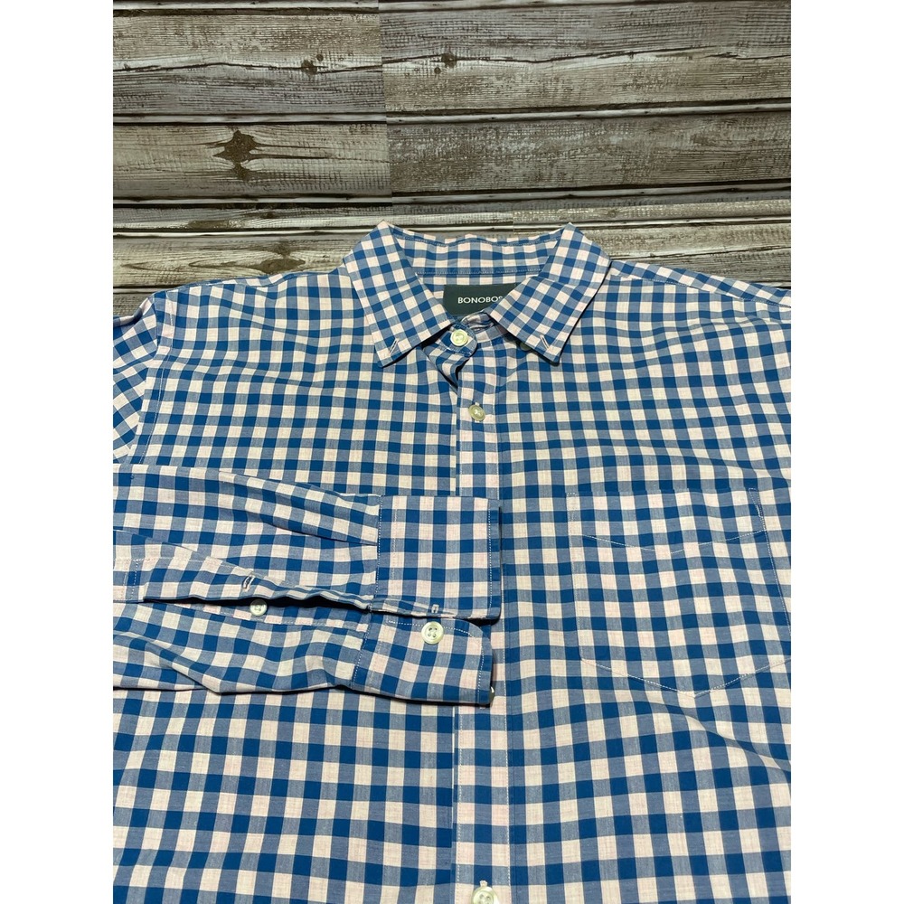 Bonobos Men's Button Up Shirt Blue and Pink Slim Fit Large